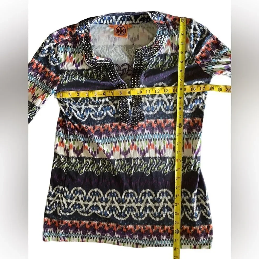 Tory Burch Women’s‎ Multicolor 100% Silk V-Neck Summer Blouse Tunic Top Size : M
